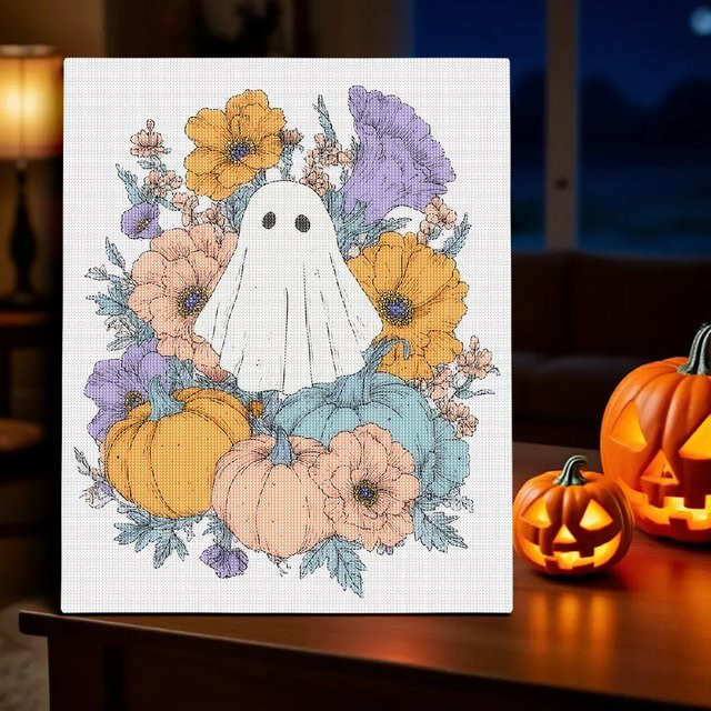 RUOPOTY 5D Diamant Malerei Set Halloween Motiv mit Kürbis und Geist, Multicolour, B/H: 30 x 20 cm - Bild 1