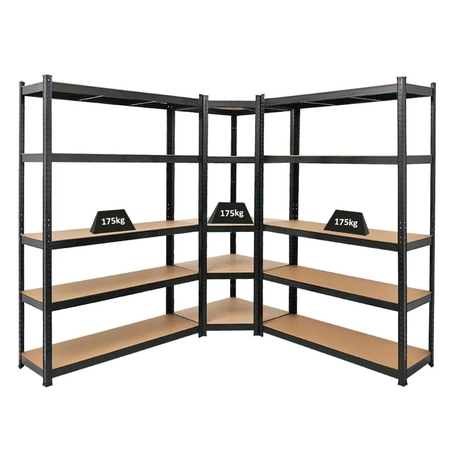 PROREGAL Regalset Ragnar bestehend aus 1x Eckregal und 2x Schwerlastregal in Schwarz, H x B x T: 180 x 190 x 40 cm - Bild 2