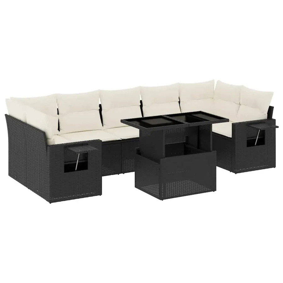 vidaXL 8-teilige Garten-Sofagarnitur in L-Form aus Polyrattan mit Kissen und Couchtisch in Schwarz - Bild 2