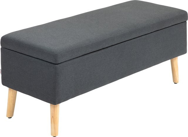 HOMCOM Polsterbank mit Stauraum in Leinenoptik aus Gummiholz, Dunkelgrau, B/T/H: 110 x 39 x 45 cm - Bild 1