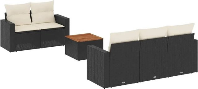vidaXL 6-tlg Garten-Sofagarnitur Modell 85 aus Poly Rattan und Akazienholz in Schwarz mit Kissen - Bild 1