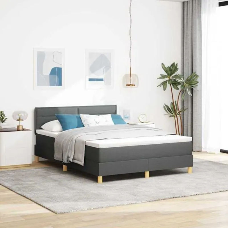 vidaXL Boxspringbett mit Matratze in Anthrazit Grau, Modernes Design aus Stoff und Holzwerkstoff, B/T/H: 160 x 200 x 88 cm - Bild 1