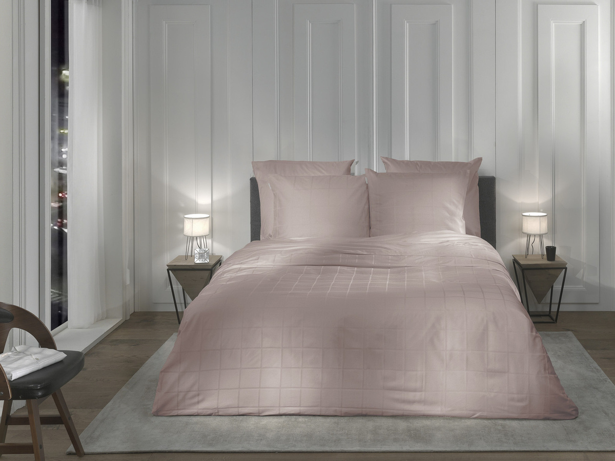 Heckett & Lane Mako-Satin Bettwäsche Set Diamante Rose Tan, Wende Karo Uni, Farbe: Rosa, B/H: 155 x 220 cm, Kissen: 80 x 80 cm - Bild 1