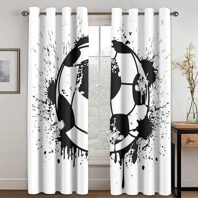 Yiran Furniture Fußball Graffiti Vorhänge aus Polyester, 2er-Set, Mehrfarbig, B: 60 cm, H: 60 cm - Bild 1