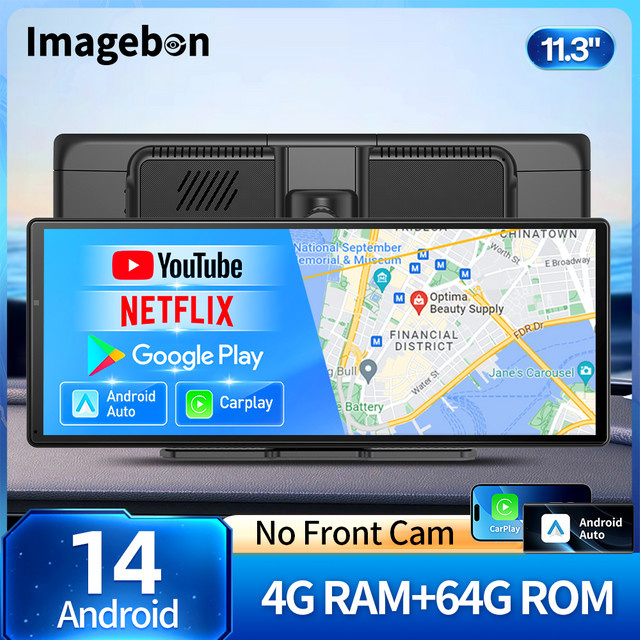 Imagebon W60N Dashcam Rückspiegelkamera mit 11,3 Zoll Display, Android 14, 8 Core, 4+64G, Wireless CarPlay & Android Auto, GPS, Schwarz - Bild 1
