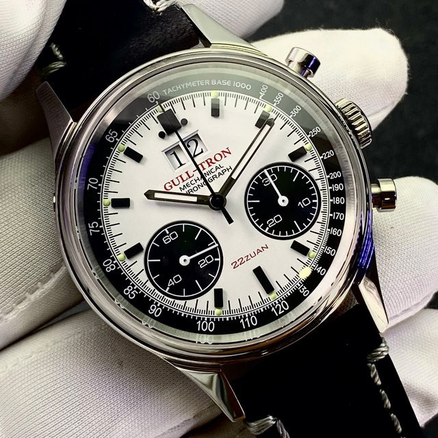 Gull Tron Chronograph, Herren, Edelstahl, Handaufzug, 40 mm, Leder - Bild 1