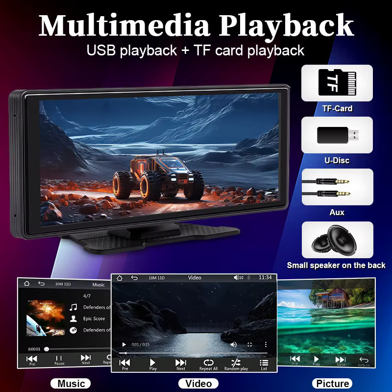 Hippcron Tragbarer Auto Spiegel mit IPS Touchscreen, Multimedia Player mit Wireless CarPlay und Android Auto, Schwarz, 7 Zoll - Bild 4