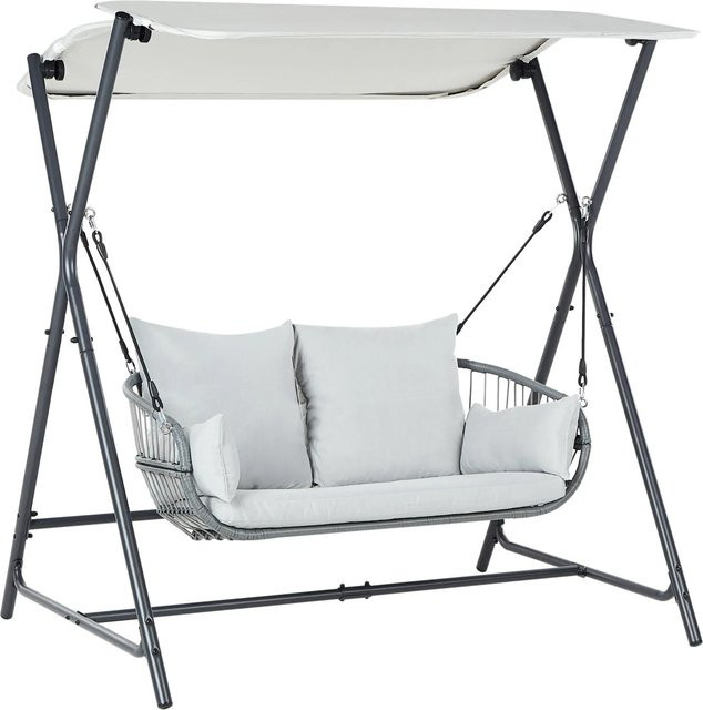 Beliani Gartenschaukel FIASTRA in Hellgrau mit Sonnenverdeck und Kissen, B/T/H: 140 x 170 x 202 cm - Bild 1