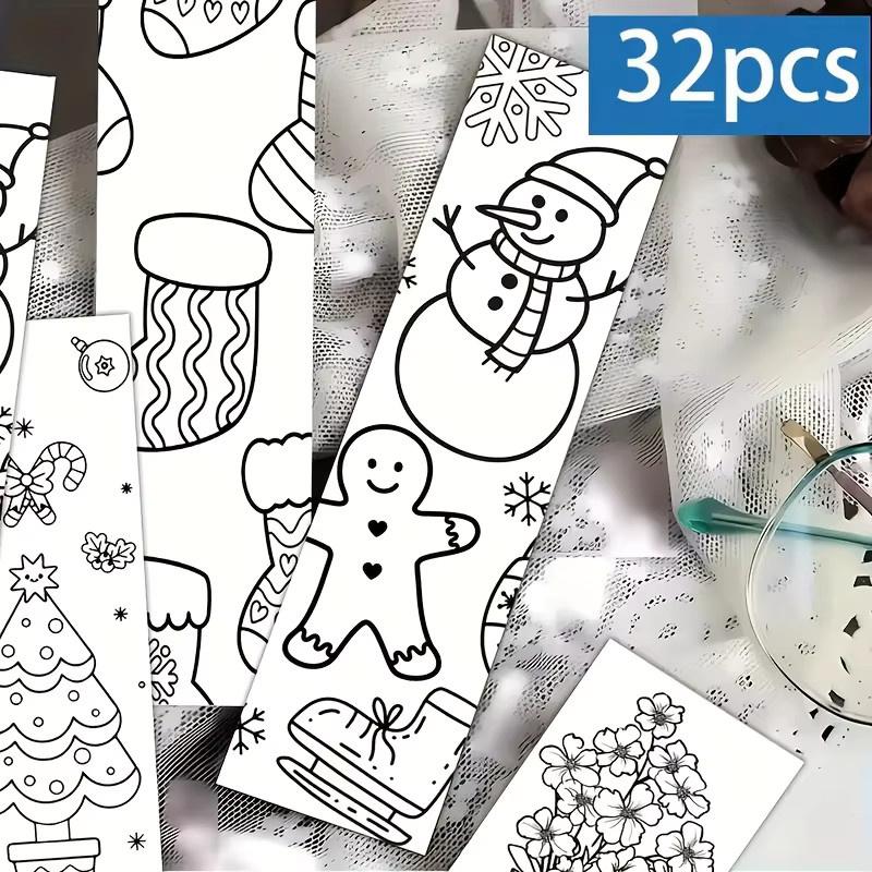 32 Stück Weihnachts-Lesezeichen im minimalistischen Linienkunst-Stil, weiße Papier-Seitenmarkierungen für Buchliebhaber und Studenten - Bild 3