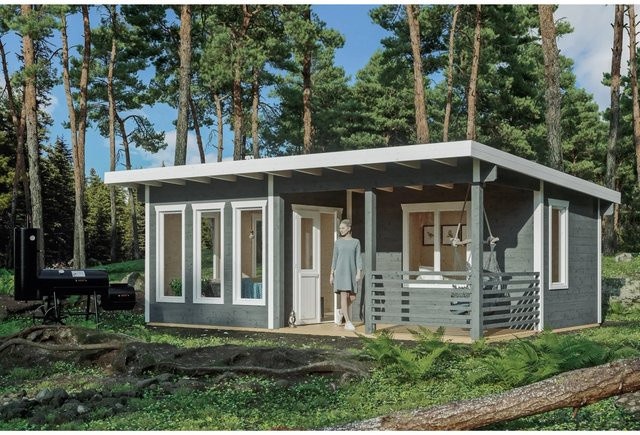 Skan Holz Gartenhaus Arnheim Log Cabin aus Nordischer Fichte mit Pultdach in Schiefergrau B/H/T: 720 x 539 x 444 cm - Bild 1