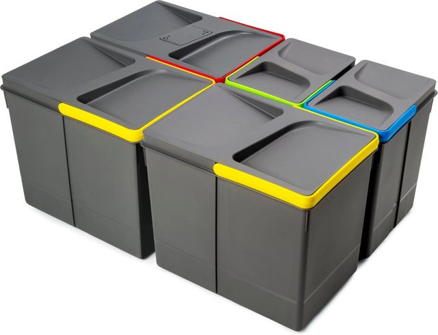 Emuca Recycle-Küchenschubladenbehälter mit geruchsdichtem Deckel aus Kunststoff, Anthrazitgrau, Höhe: 26,6 cm, 2 x 15 l und 2 x 7 l - Bild 1