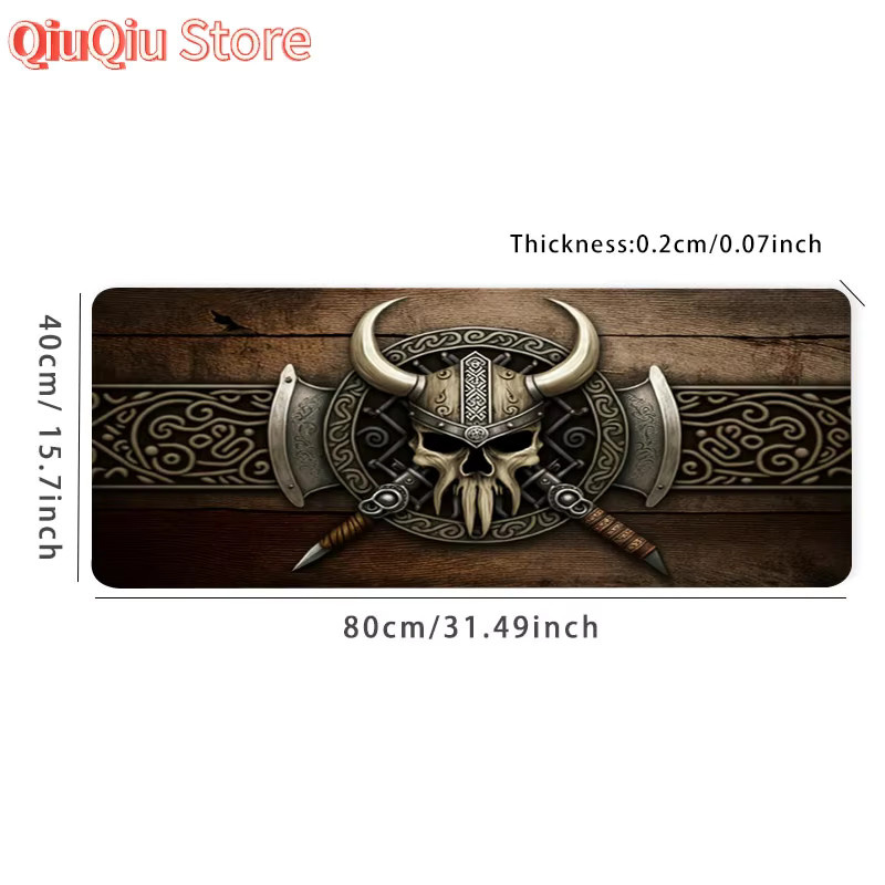 Potdemiel Viking Norse Skull XXL Gaming-Mauspad mit genähten Kanten und rutschfester Unterseite - Bild 5