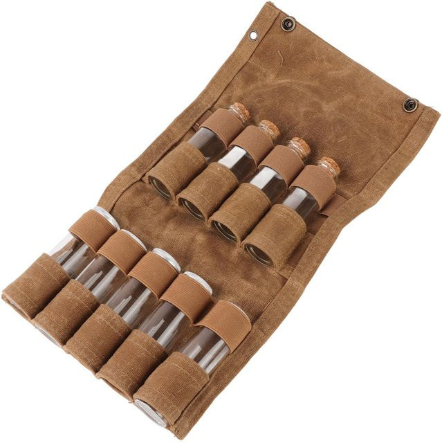 Fishine Tragbare Gewürztasche aus Leinen in Braun mit 9 Gewürzgläsern für Outdoor und Camping - Bild 1