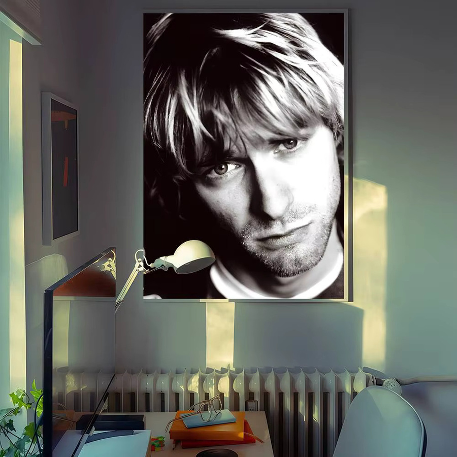 Retro Anime Poster Kurt Cobain Portrait Wandkunst in Schwarz-Weiß für dein Zuhause - Bild 2