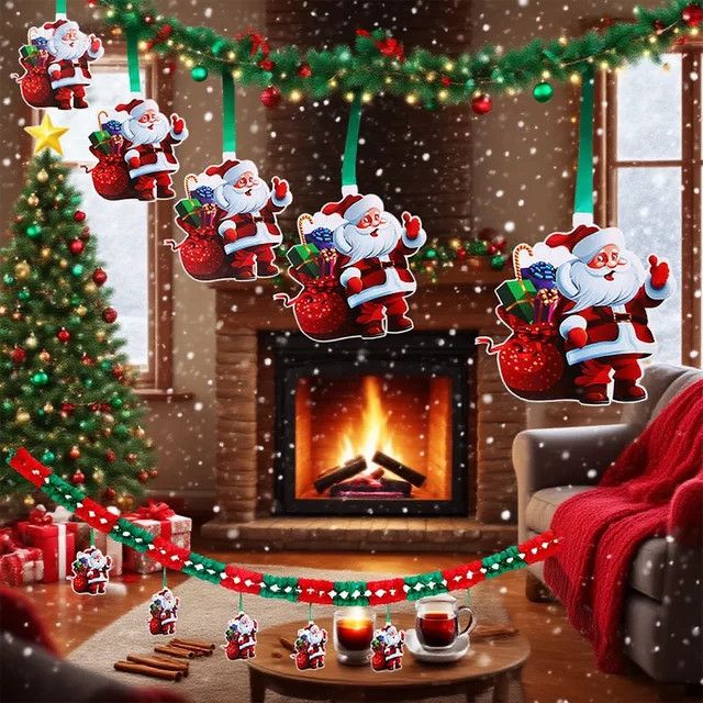 3M Weihnachts Banner Dekoration mit Santa Claus Waben Papier Anhängern in Multicolor - Bild 1
