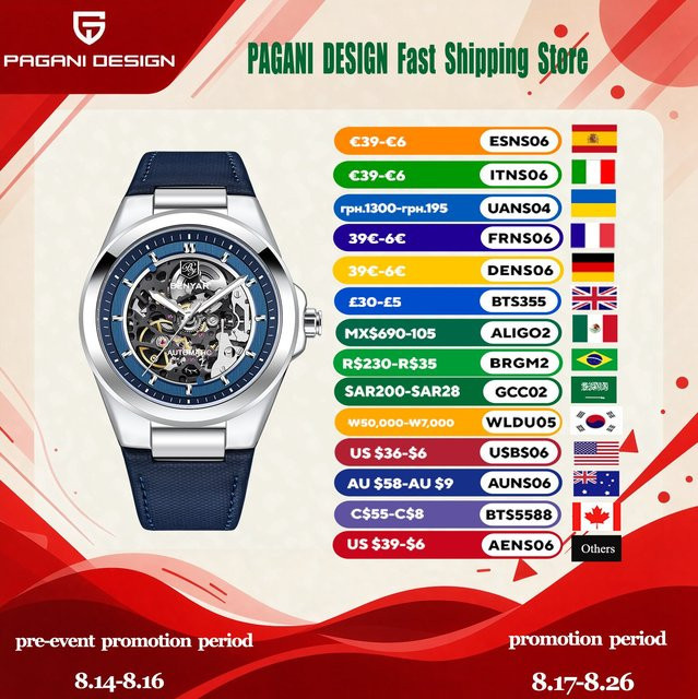 BENYAR Automatik-Armbanduhr, Herren, Lederarmband, Blau, Edelstahl - Bild 1