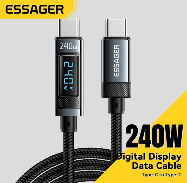 Essager USB Typ C auf USB C Kabel 240 W PD 3.1 100 W Schnellladekabel 6 A Datenkabel für MacBook Pro Laptop Xiaomi iPad in Schwarz und Grau - Bild 1