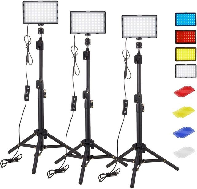 BTFOOR LED Fotografie Video Licht Panel Set mit Stativ und RGB Filtern in Schwarz für Studio, Live-Streaming und YouTube - Bild 1