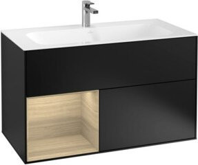 V&B Waschtischunterschrank Finion Reg links in Eichenfurnier und Schwarz matt lackiert, B/T/H: 59,1 x 49,8 x 59,1 cm - Bild 1