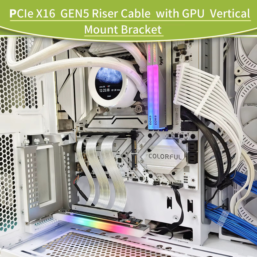 GIGA-MEGA PCIe 5.0 X16 GPU-Riser-Kabel Gen5 Ultra-Hochgeschwindigkeits-PCI-Express-Grafikkarten-Verlängerungskabel in Silber - Bild 3