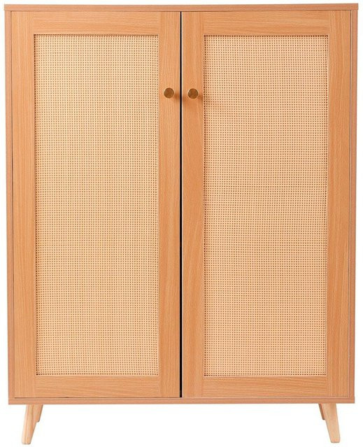 Buying Solutions MB Rattan Schuhschrank in Braun mit 2 Türen und verstellbaren Regalen für Flur und Eingangsbereich, B/T/H: 80 x 34 x 102,5 cm - Bild 1