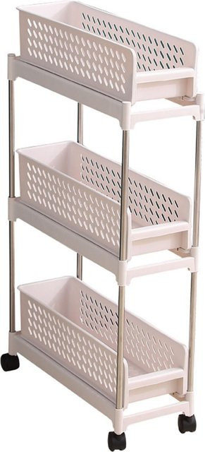 Aimo Schlanker 3-stöckiger Aufbewahrungswagen mit Rollen in Weiß, Ausziehbarer Mobiler Organizer für Küche und Bad - Bild 1