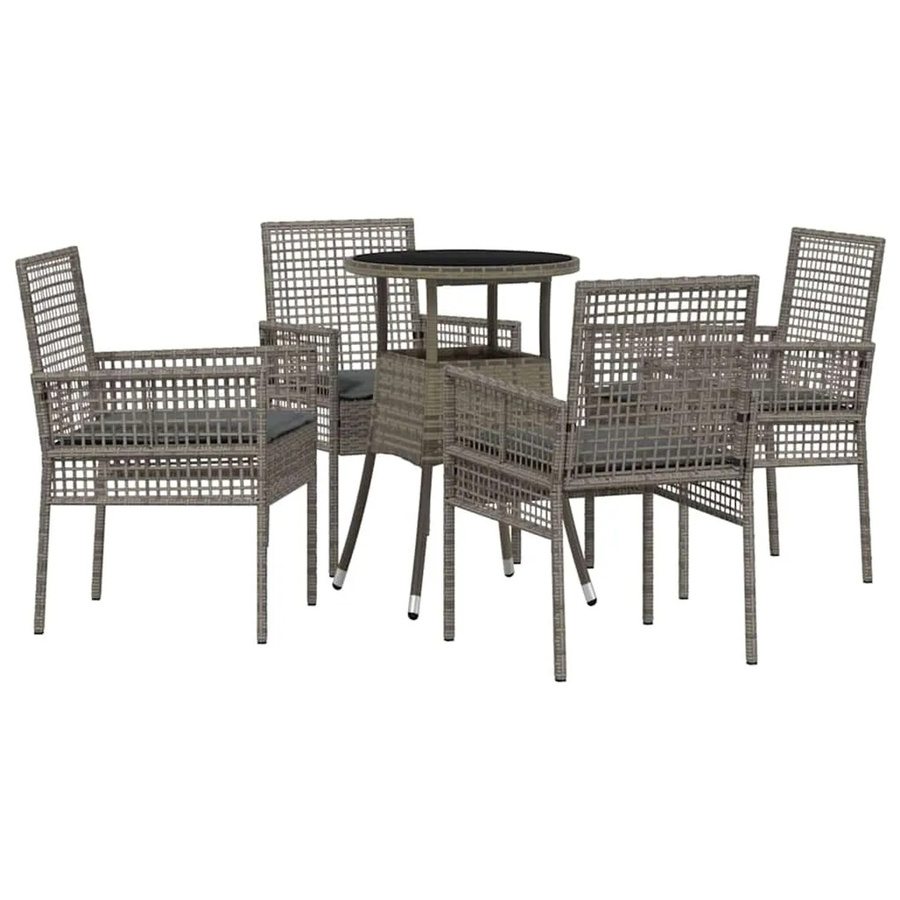 vidaXL Garten Essgruppe 5-teilig aus Poly Rattan in Grau für Garten, Terrasse und Balkon, B/T/H: 150 x 75 x 60 cm - Bild 2