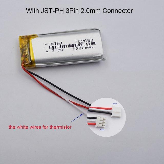 XINJ Li-Lithium-Akku 1000 mAh 3,7 V mit 3-draht Thermistor und JST 3Pin 2,0 mm Anschluss in Silber für GPS, Bluetooth-Lautsprecher und DashCam - Bild 1