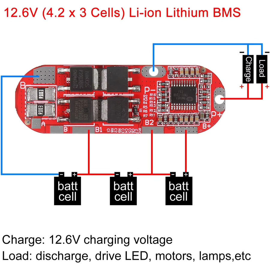 4 Stück Lithium-Batterie-Schutzplatine für 18650 Li-Ionen-Zellen, 25 A, 3S 12,6 V BMS-Ladekreis mit PCM für Polymer-Lipo-Zellen, Farbe: Rot - Bild 4