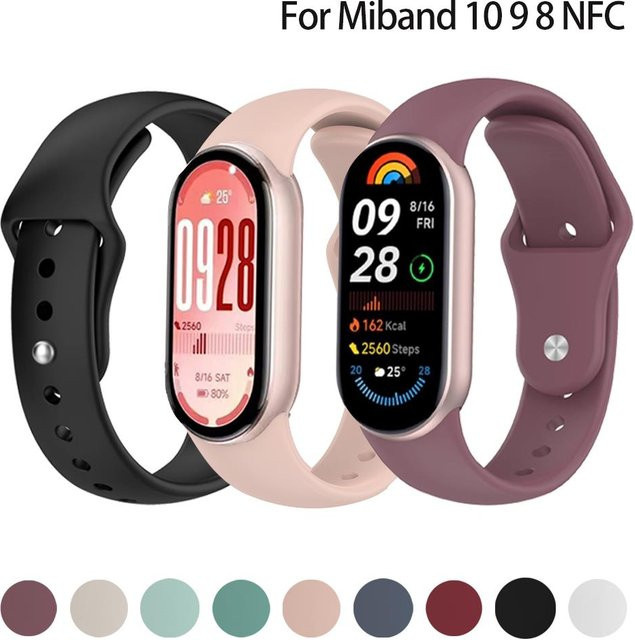 EIMO Uhrenarmband Silikon, Schwarz, Xiaomi Mi Band 10 9 8, Unisex - Bild 1