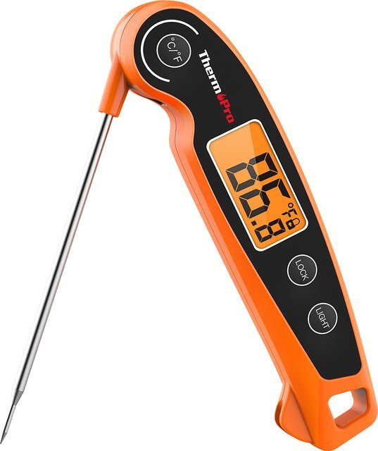 ThermoPro TP605 Digitales Grillthermometer in Schwarz mit Hintergrundbeleuchtung und Kalibrierungsfunktion zur Temperaturkontrolle - Bild 1