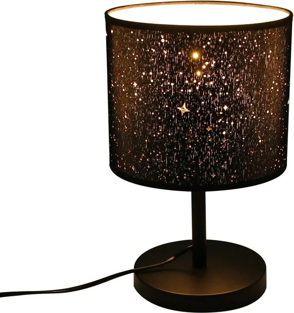 NETTLIFE Vintage Nachttischlampe mit Sternenhimmel Stofflampenschirm E27, Schwarz/Gold/Messing, Höhe: 40,0 cm - Bild 1