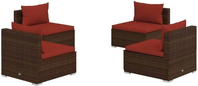 vidaXL 4-tlg Garten-Lounge-Set aus Poly Rattan in Braun mit Auflagen und Metallgestell - Bild 1