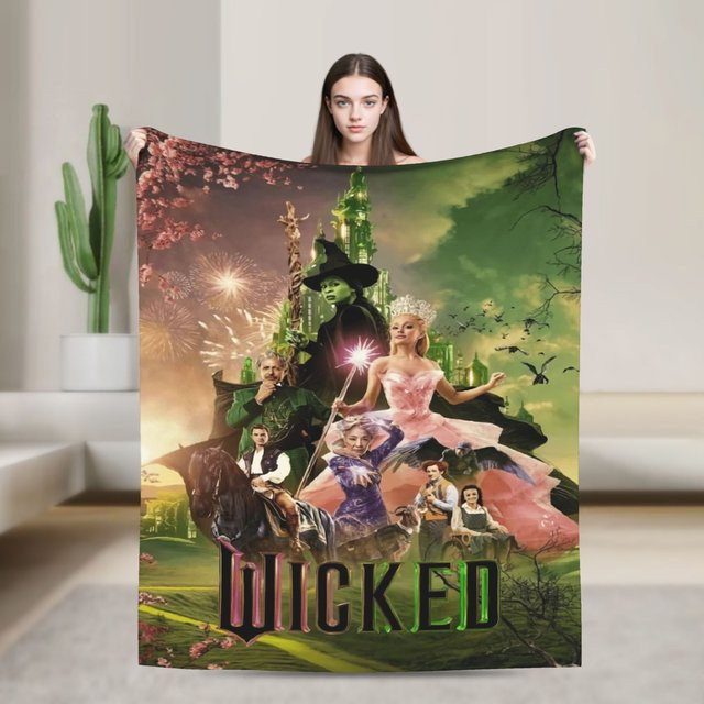 Potdemiel Wicked For Good Glinda und Elphaba Decke, weiche Grafik-Plüsch-Überwurfdecke aus Polyester, Mehrfarbig, B: 102 cm, T: 76 cm - Bild 1