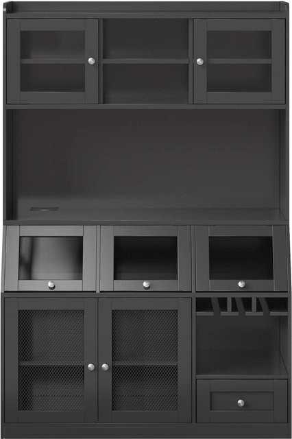 Merax Küchenschrank in Schwarz mit LED-Beleuchtung und Glastüren, B/T/H: 120 x 40 x 181,7 cm - Bild 1