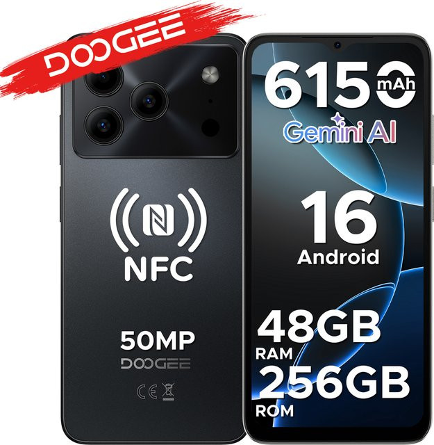 DOOGEE Note56 Plus Android Smartphone in Schwarz mit 6,56 Zoll Display, 48 GB RAM, 256 GB ROM und 6150 mAh Akku - Bild 1