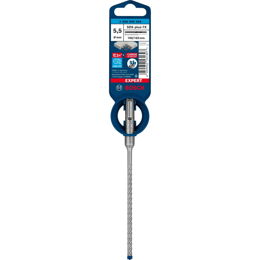Bosch Expert Hammerbohrer SDS Plus-7X mit Carbide-Spitze, Farbe: Silber, Durchmesser: 5,5 mm, Gesamtlänge: 165 mm - Bild 2