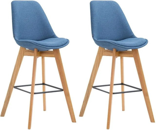 DELUKE 2er Set Barhocker GIKAR in Blau mit Lehne aus Stoff, B/T/H: 48 x 56 x 112 cm - Bild 1