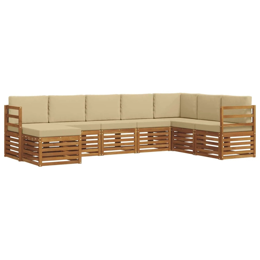 vidaXL Sofagarnitur 8-teilig L-Form aus Massivholz Akazie in Natur und Beige mit Polstern und Armlehnen - Bild 2