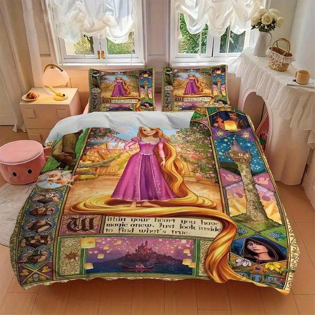 3-teiliges Cartoon-Bettwäscheset mit Rapunzel-Motiv von Cy Seven in Multicolour, bestehend aus Bettbezug und Kissenbezügen, B/H: 240 x 220 cm - Bild 1