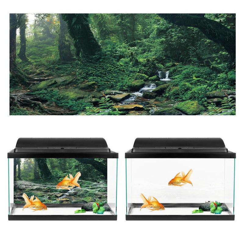 TOMTOP JMS Aquariendekoration Riverway Green Woods Selbstklebender PVC Hintergrund in Grün - Bild 1