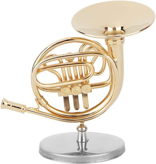 Miniatur Waldhorn aus Messing in Gold als dekoratives Musikinstrument-Ornament für die Tischdekoration - Bild 1