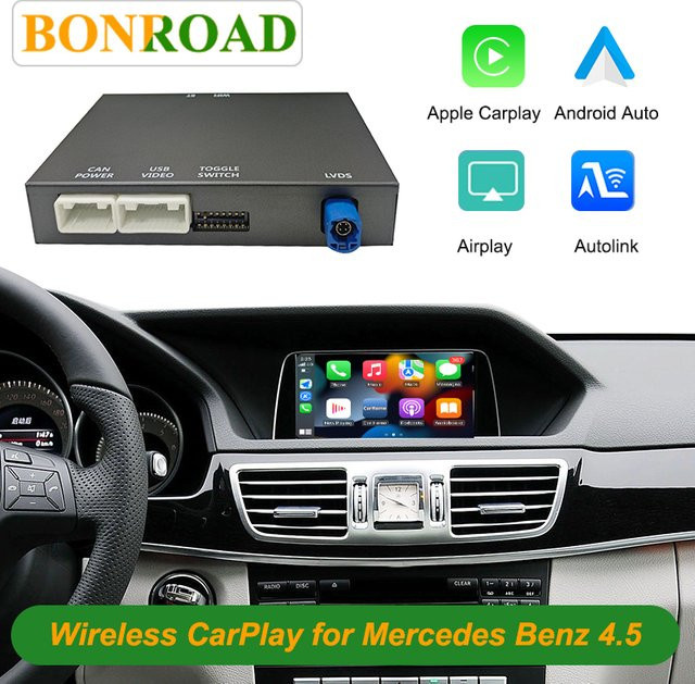 Bonroad CarPlay und Android Auto Interface für Mercedes Benz A B C M E Klasse GLA CLA GLK SLK CLS GL W204 W176 W246 NTG 4.5 in Schwarz - Bild 1