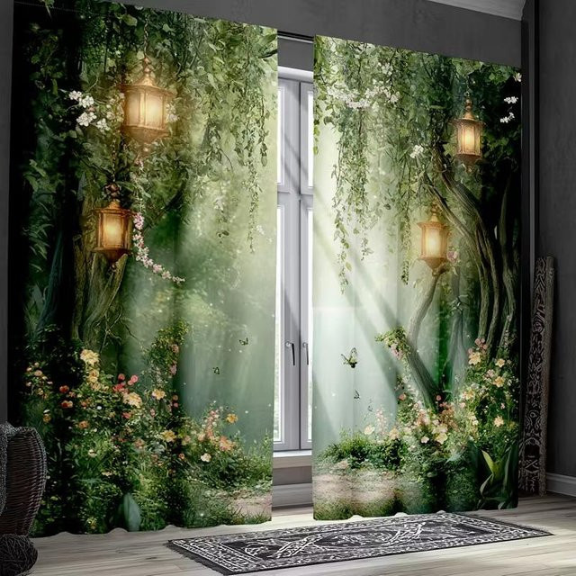 Set aus 2 Waldvorhängen mit psychedelischem Print von Tonnika Chen, Multicolor, B: 100 cm, H: 70 cm - Bild 1