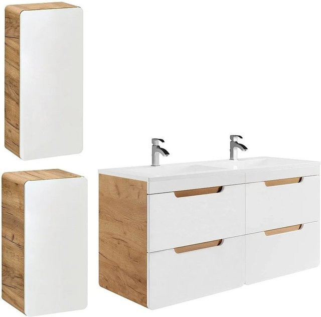 Vente-unique Badmöbel-Set Aruba in Naturfarben Hell und Weiß mit Waschbeckenunterschrank und Einbauwaschbecken, Breite: 120 cm - Bild 1