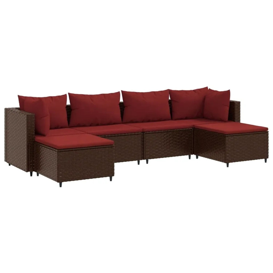 vidaXL 6-tlg Garten-Lounge-Set aus braunem PE-Rattan mit Polsterkissen und pulverbeschichtetem Stahlgestell - Bild 2