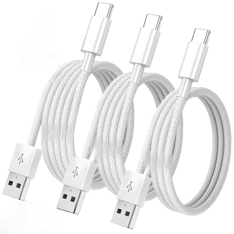 3er-Set USB-A auf USB-C Handykabel in Weiß, geflochtenes Nylonkabel für schnelles Aufladen und Apple CarPlay, kompatibel mit iPhone 16 Pro 15 Pro Max Plus - Bild 1