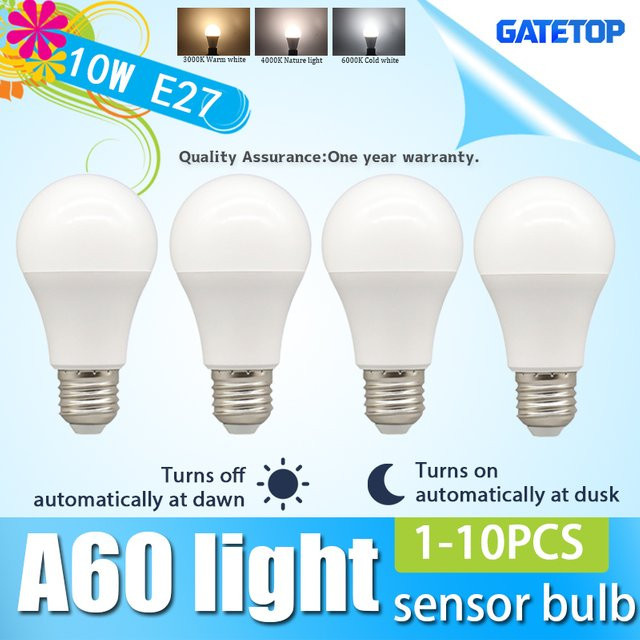 A60 LED-Lampe mit Lichtsensor, E27, 10 W, Weiß, Cool White - Bild 1