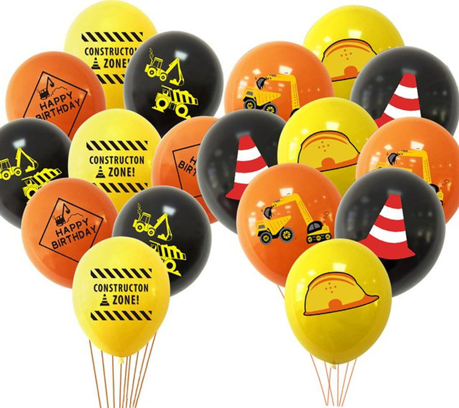 10 Stück aufblasbare Luftballons mit Bagger- und Baustellen-Motiv in Gold und Mehrfarbig für Kindergeburtstage - Bild 1
