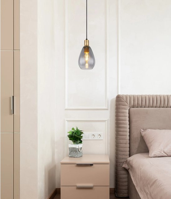 Globo Pendelleuchte Fanni modern 1-flammig Schwarz matt und Rauchfarben aus Glas und Metall, Durchmesser: 15 cm, Höhe: 120 cm - Bild 1